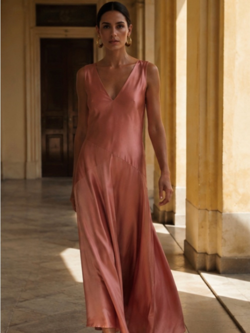 Theory Pink V-Neck Asymmetrical Drop Waist Maxi Dress